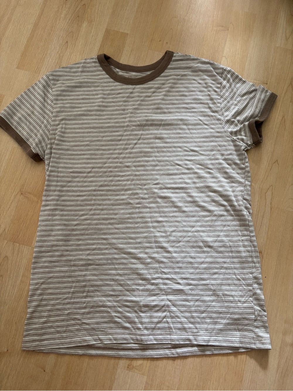 Goodfellow & Co Cream and Brown Striped Ringer Short-Sleeve Tee Mens M